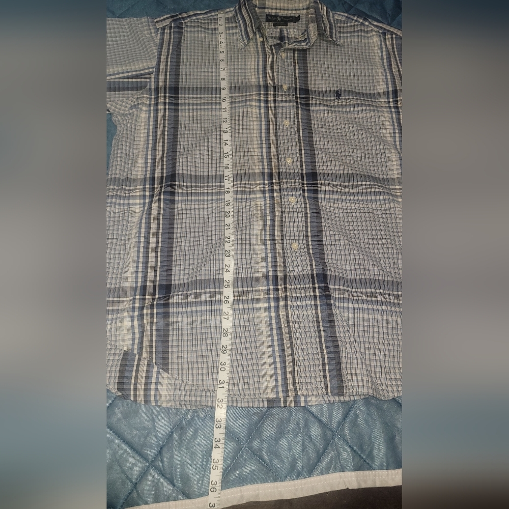 Ralph Lauren Blue and White Checkered Button Up Dress Shirt. Mens Size LG. - Picture 7 of 8